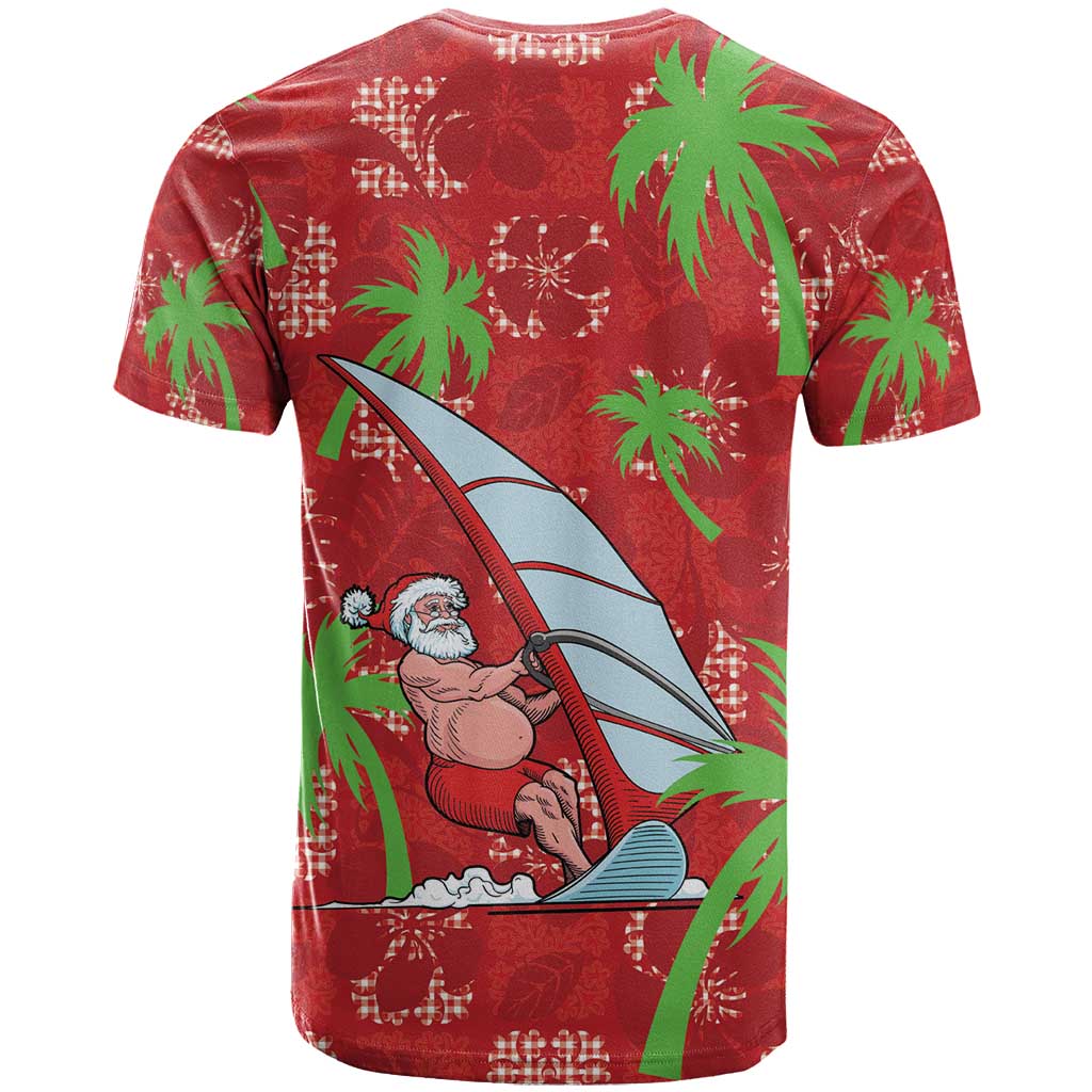 Aloha Hawaii Christmas T Shirt Mele Kalikimaka Windsurfing Santa Palaka Quilt Motifs - Polynesian Pride