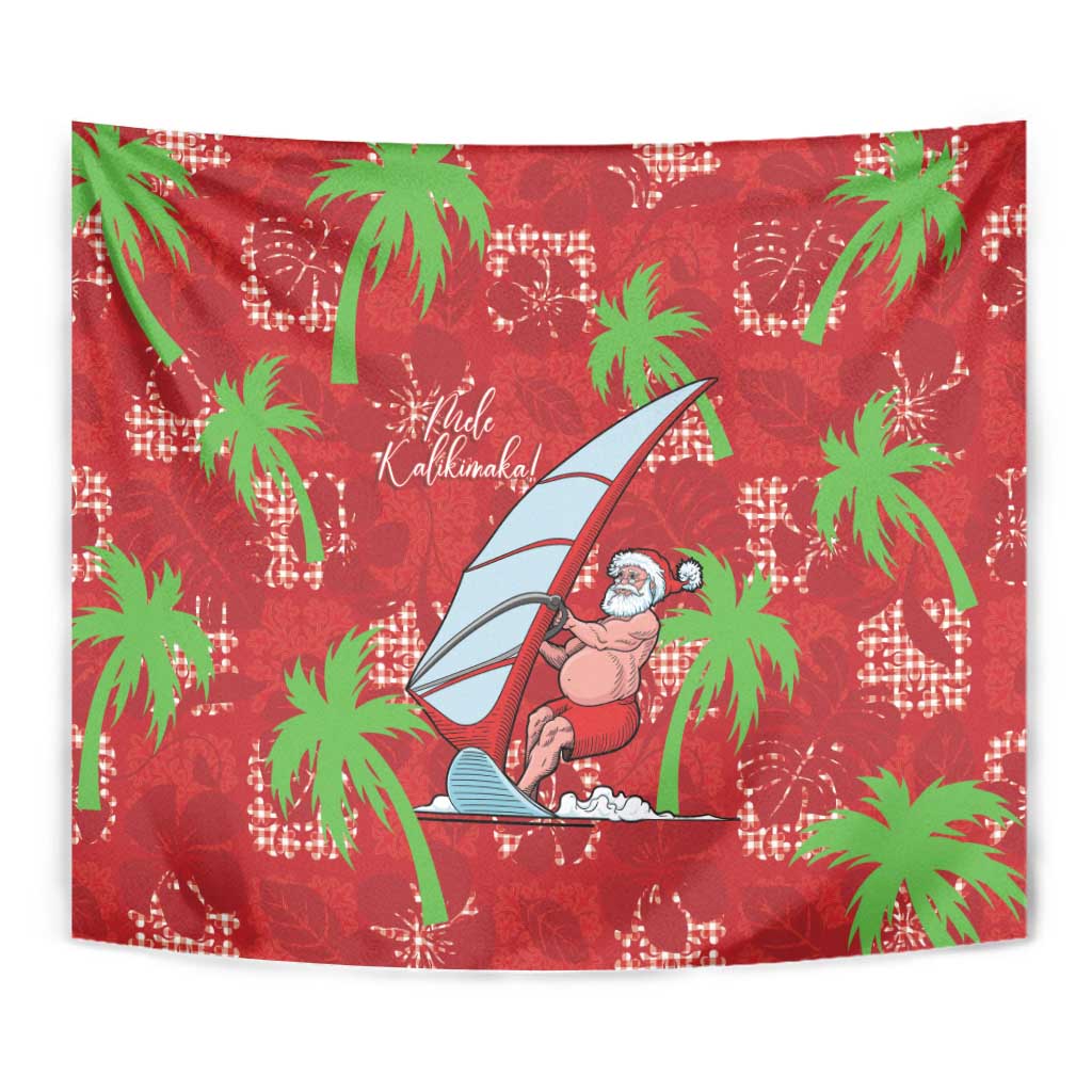 Aloha Hawaii Christmas Tapestry Mele Kalikimaka Windsurfing Santa Palaka Quilt Motifs - Polynesian Pride
