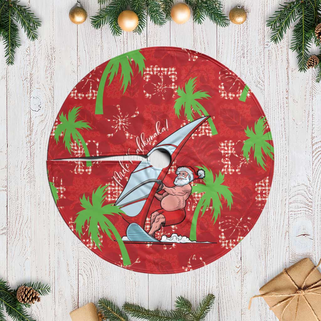 Aloha Hawaii Christmas Tree Skirt Mele Kalikimaka Windsurfing Santa Palaka Quilt Motifs - Polynesian Pride