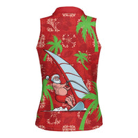 Aloha Hawaii Christmas Women Sleeveless Polo Shirt Mele Kalikimaka Windsurfing Santa Palaka Quilt Motifs - Polynesian Pride