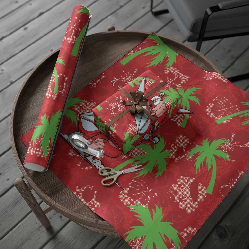 Aloha Hawaii Christmas Wrapping Paper Mele Kalikimaka Windsurfing Santa Palaka Quilt Motifs - Polynesian Pride