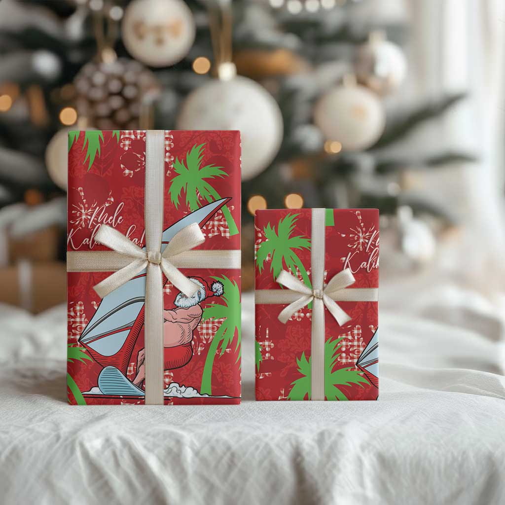 Aloha Hawaii Christmas Wrapping Paper Mele Kalikimaka Windsurfing Santa Palaka Quilt Motifs - Polynesian Pride