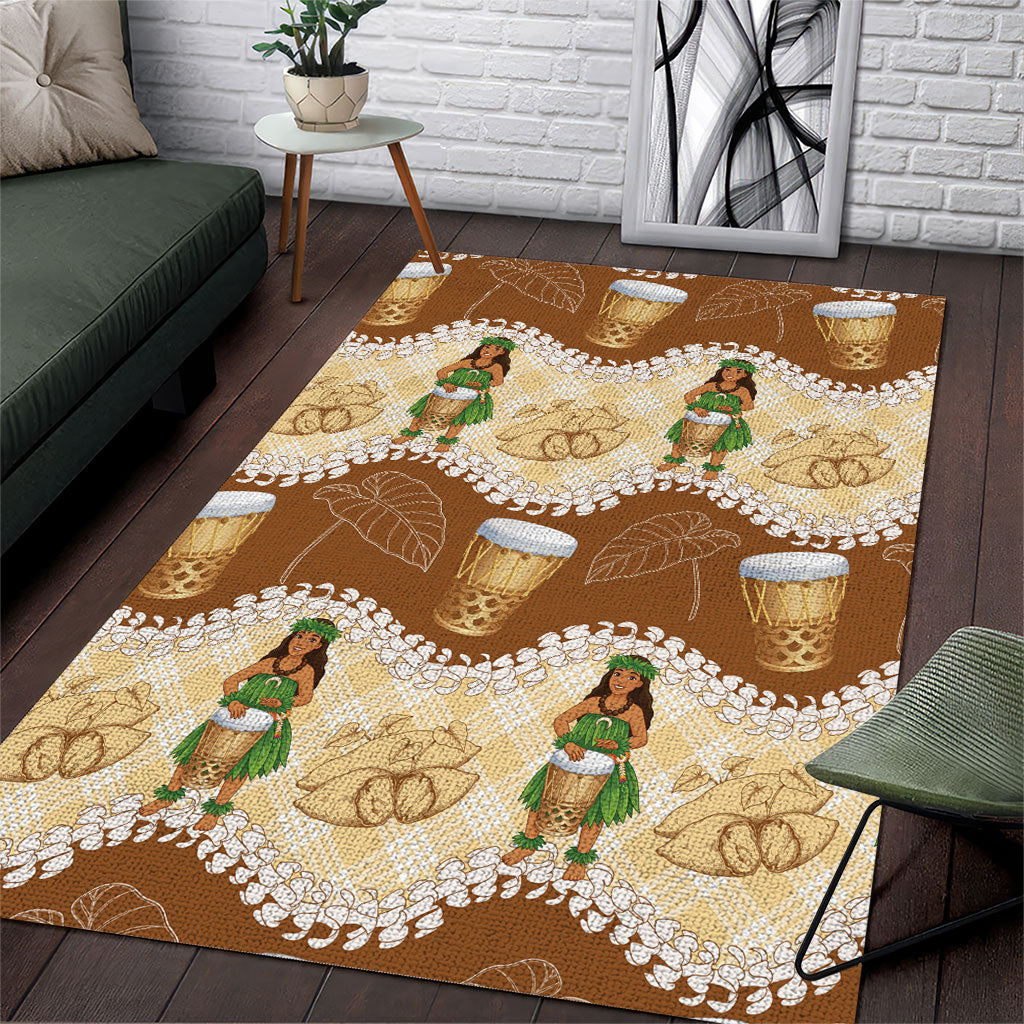 Hula Pahu Hawaii Makahiki Area Rug Hawaiian Puakenikeni Lei Kalo Uala Palaka Motifs LT14 Brown - Polynesian Pride