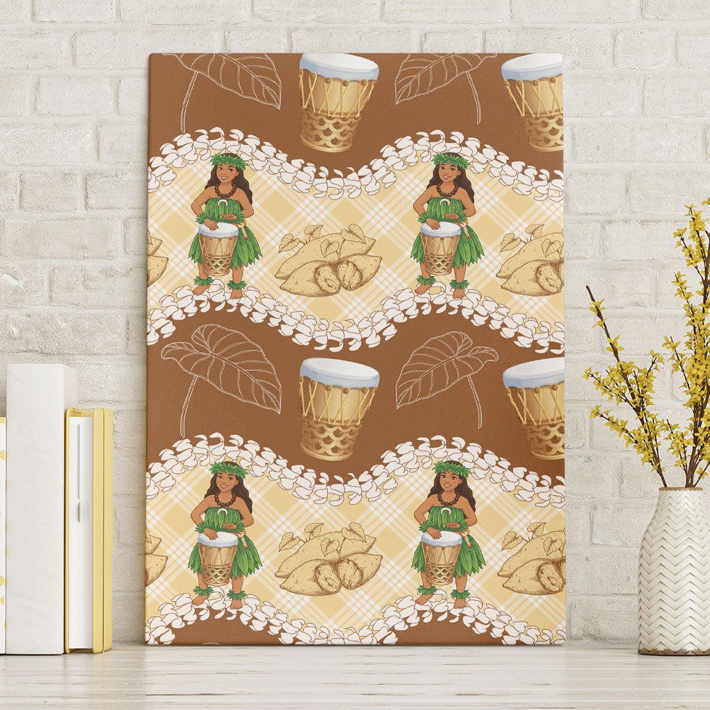 Hula Pahu Hawaii Makahiki Canvas Wall Art Hawaiian Puakenikeni Lei Kalo Uala Palaka Motifs LT14 Without Frame Brown - Polynesian Pride