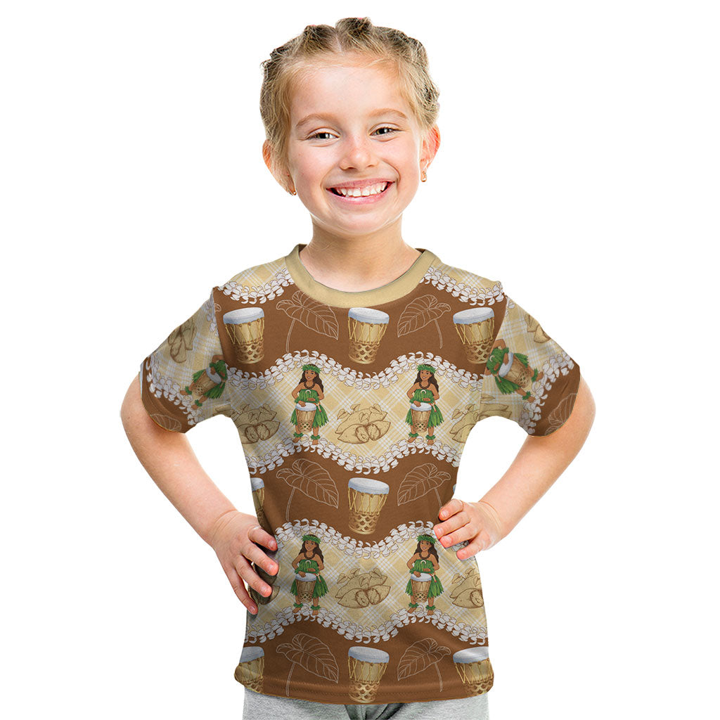 Hula Pahu Hawaii Makahiki Kid T Shirt Hawaiian Puakenikeni Lei Kalo Uala Palaka Motifs