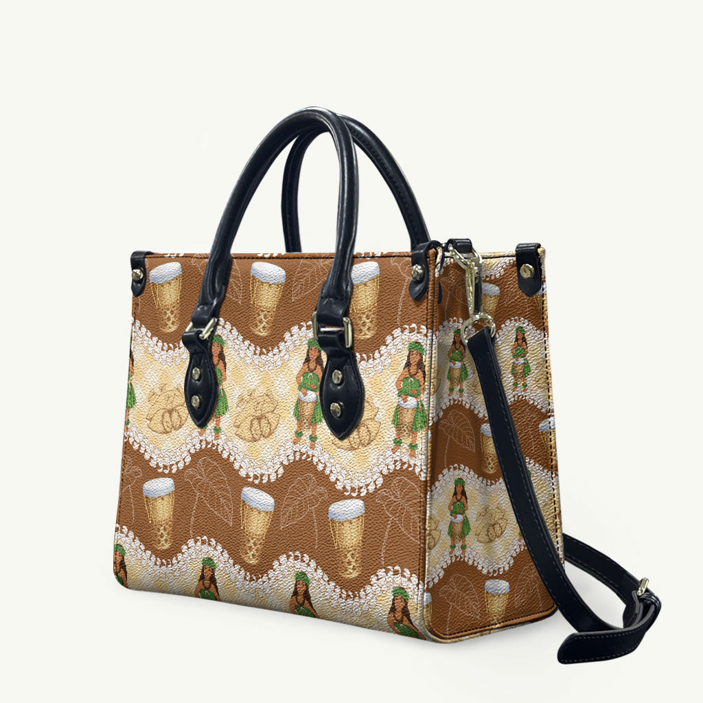 Hula Pahu Hawaii Makahiki Leather Bag Hawaiian Puakenikeni Lei Kalo Uala Palaka Motifs