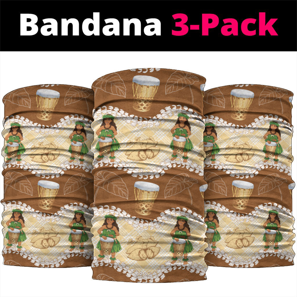 Hula Pahu Hawaii Makahiki Neck Gaiter Hawaiian Puakenikeni Lei Kalo Uala Palaka Motifs LT14 package One Size: 25*50cm Brown - Polynesian Pride
