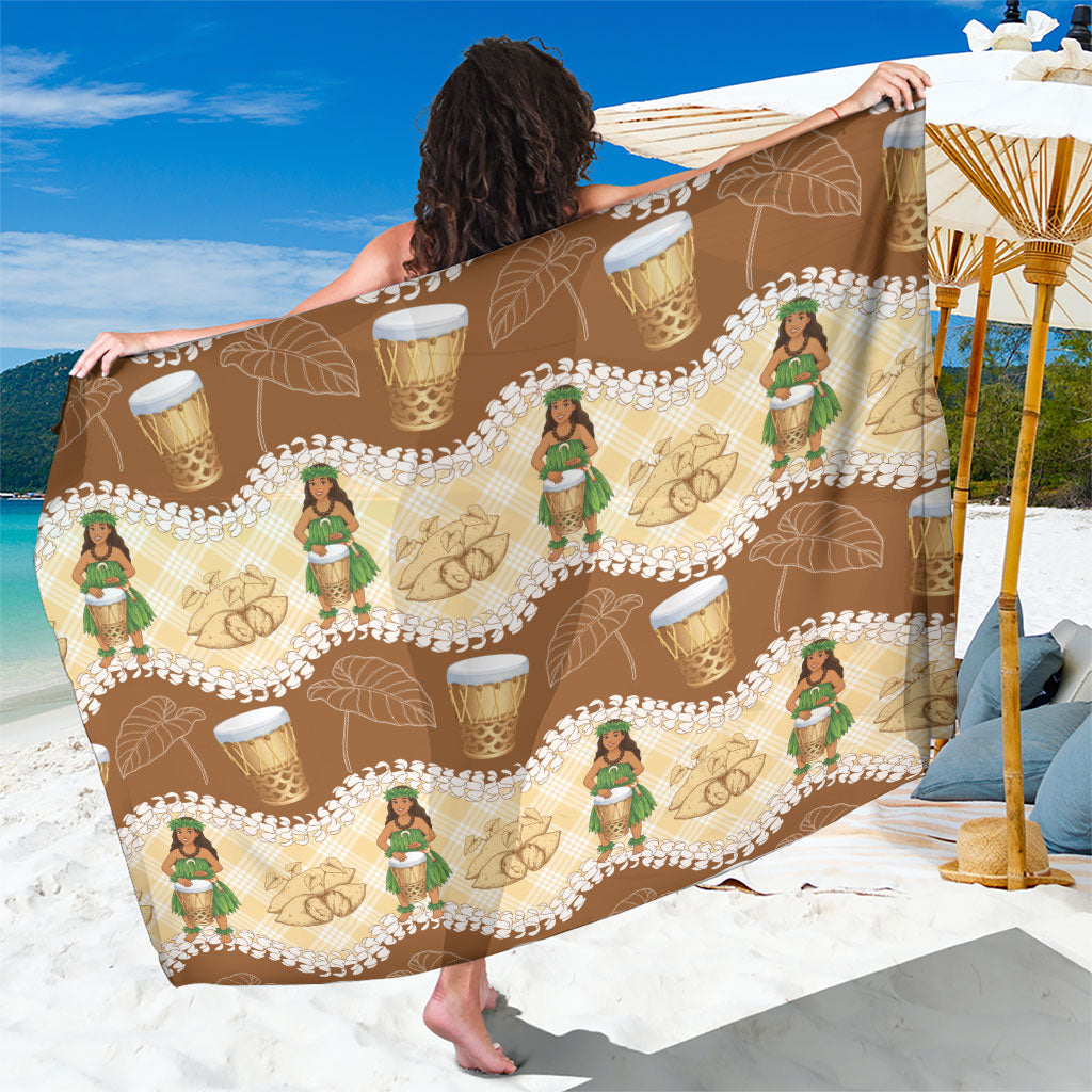 Hula Pahu Hawaii Makahiki Sarong Hawaiian Puakenikeni Lei Kalo Uala Palaka Motifs LT14 One Size 44 x 66 inches Brown - Polynesian Pride