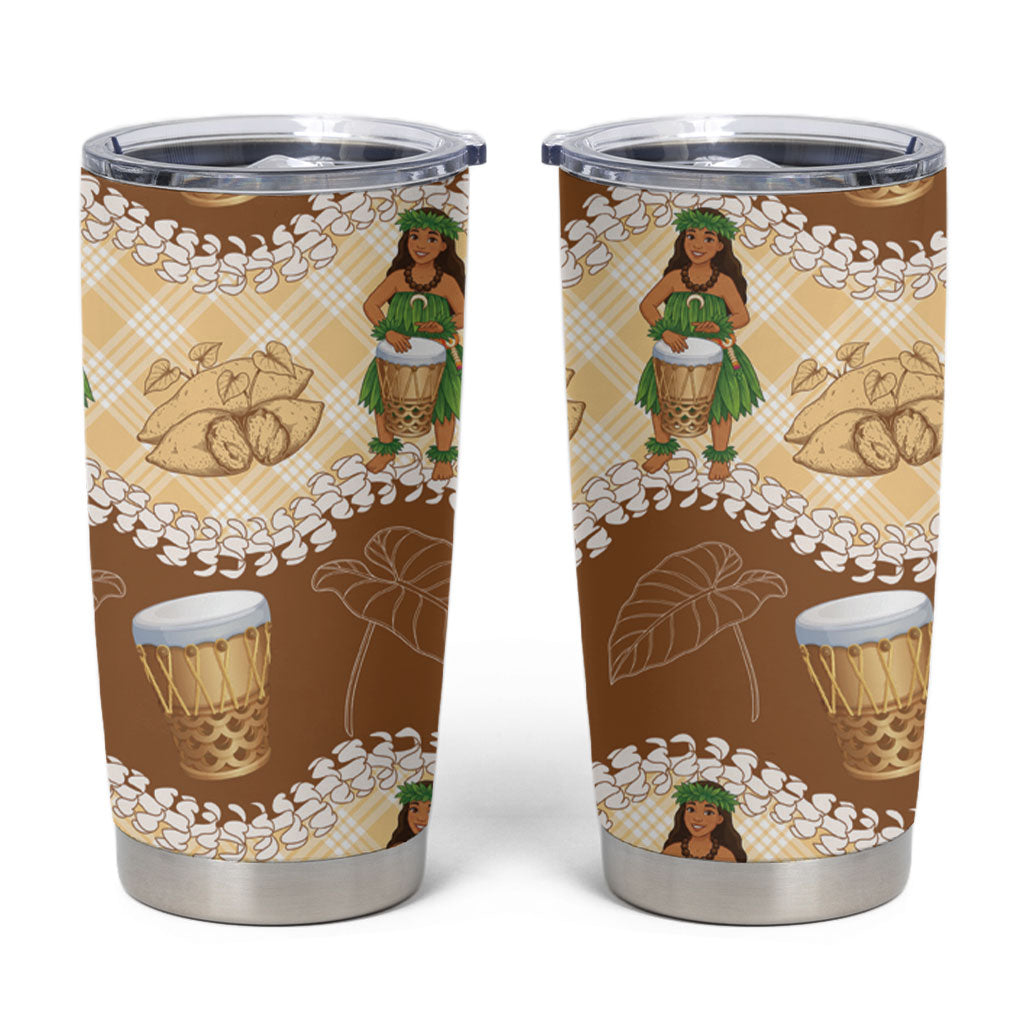 Hula Pahu Hawaii Makahiki Tumbler Cup Hawaiian Puakenikeni Lei Kalo Uala Palaka Motifs LT14 Brown - Polynesian Pride