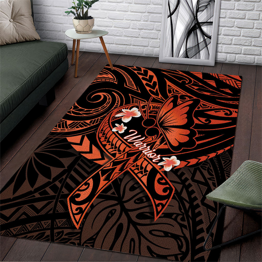 Polynesia Leukemia Awareness Month Area Rug Warrior Butterfly Polynesian Orange Ribbon LT14 Orange - Polynesian Pride