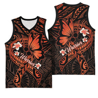 Polynesia Leukemia Awareness Month Basketball Jersey Warrior Butterfly Polynesian Orange Ribbon LT14 - Polynesian Pride