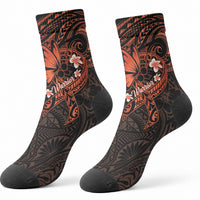 Polynesia Leukemia Awareness Month Crew Socks Warrior Butterfly Polynesian Orange Ribbon LT14 - Polynesian Pride