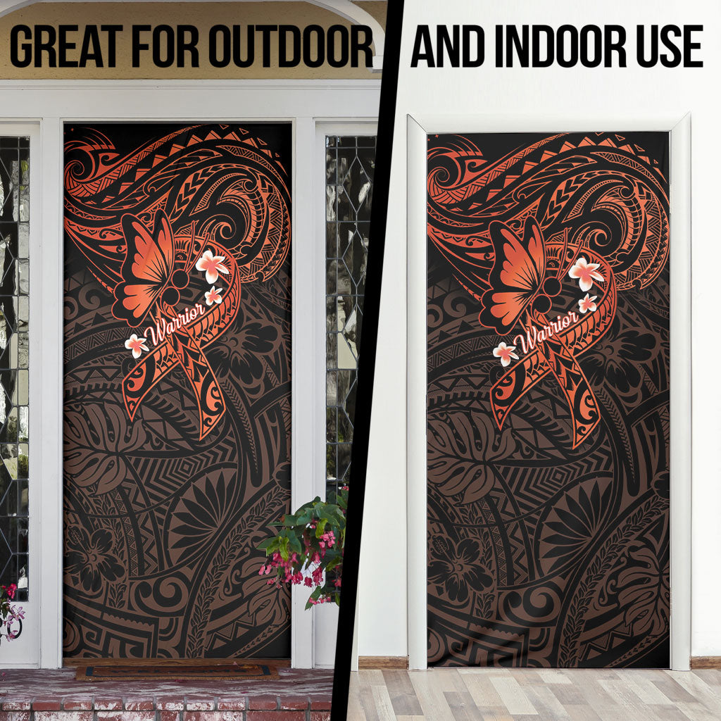 Polynesia Leukemia Awareness Month Door Cover Warrior Butterfly Polynesian Orange Ribbon LT14 - Polynesian Pride