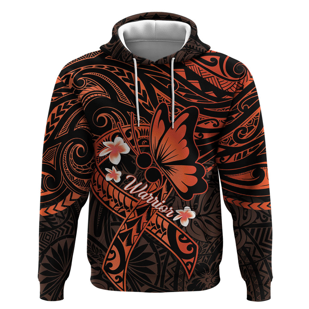 Polynesia Leukemia Awareness Month Hoodie Warrior Butterfly Polynesian Orange Ribbon LT14 Pullover Hoodie Orange - Polynesian Pride