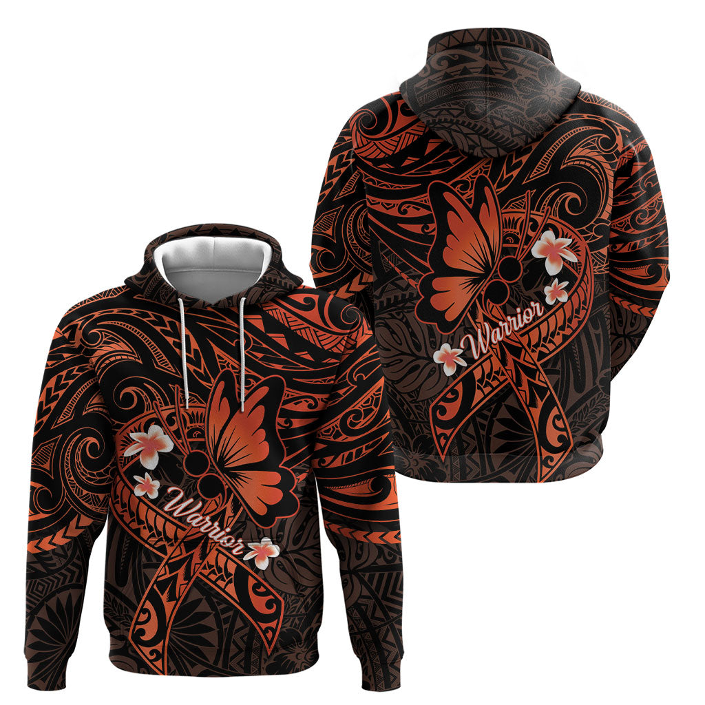 Polynesia Leukemia Awareness Month Hoodie Warrior Butterfly Polynesian Orange Ribbon LT14 - Polynesian Pride