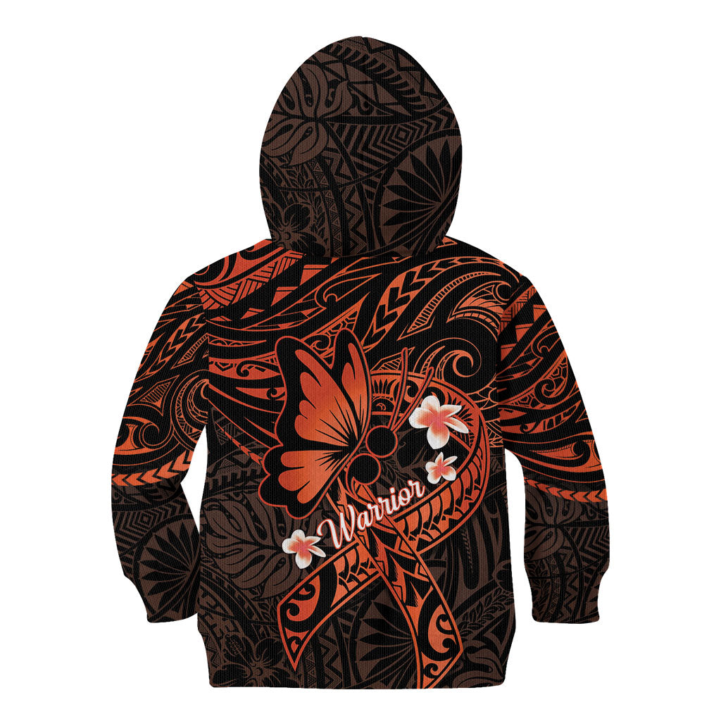 Polynesia Leukemia Awareness Month Kid Hoodie Warrior Butterfly Polynesian Orange Ribbon LT14 - Polynesian Pride