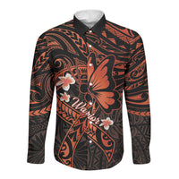 Polynesia Leukemia Awareness Month Long Sleeve Button Shirt Warrior Butterfly Polynesian Orange Ribbon LT14 Unisex Orange - Polynesian Pride