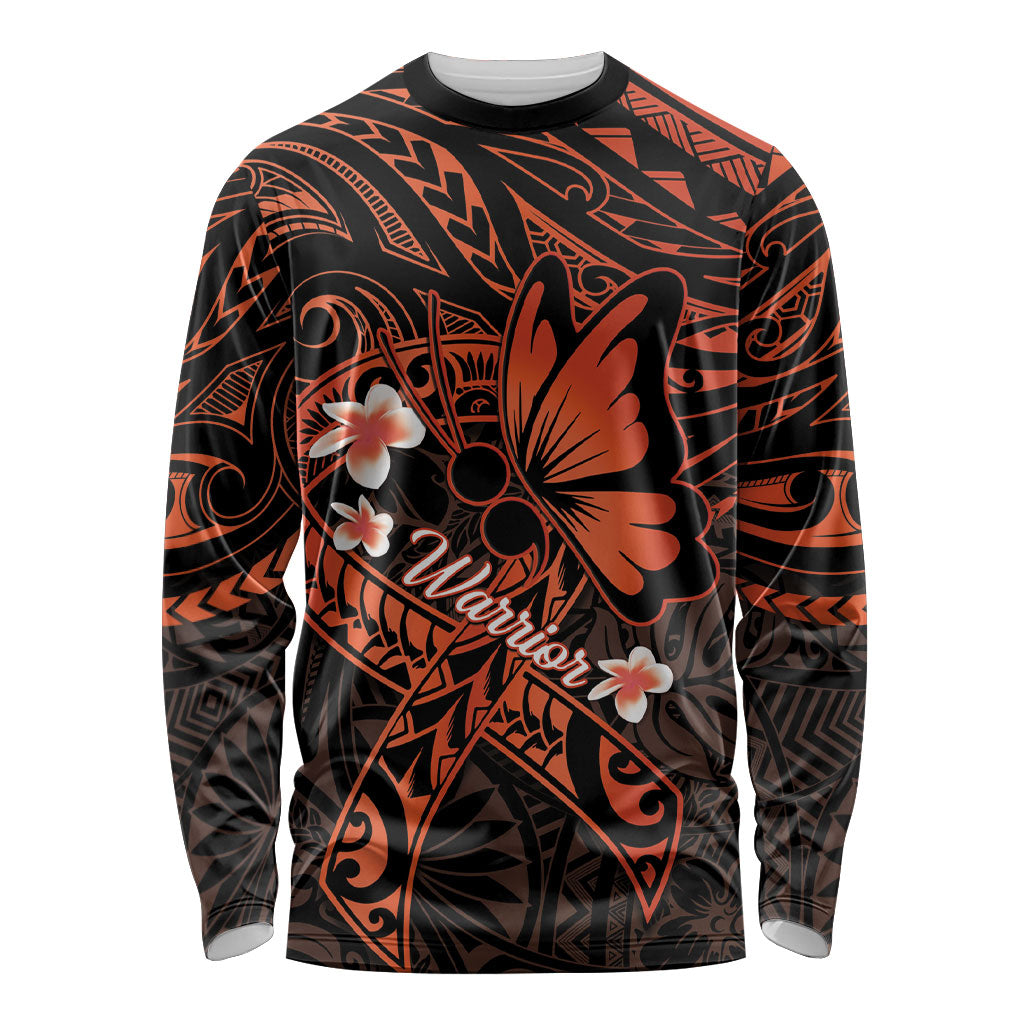 Polynesia Leukemia Awareness Month Long Sleeve Shirt Warrior Butterfly Polynesian Orange Ribbon LT14 Unisex Orange - Polynesian Pride