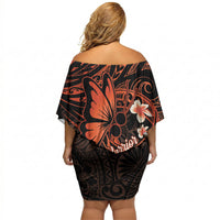 Polynesia Leukemia Awareness Month Off Shoulder Short Dress Warrior Butterfly Polynesian Orange Ribbon LT14 - Polynesian Pride