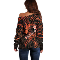 Polynesia Leukemia Awareness Month Off Shoulder Sweater Warrior Butterfly Polynesian Orange Ribbon LT14 - Polynesian Pride