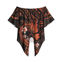 Polynesia Leukemia Awareness Month Off Shoulder Wrap Waist Top Warrior Butterfly Polynesian Orange Ribbon LT14 - Polynesian Pride