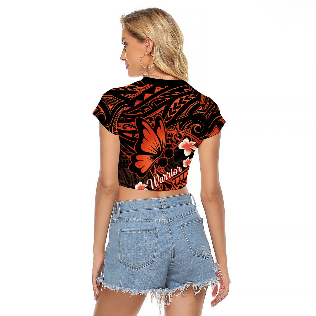 Polynesia Leukemia Awareness Month Raglan Cropped T Shirt Warrior Butterfly Polynesian Orange Ribbon LT14 - Polynesian Pride