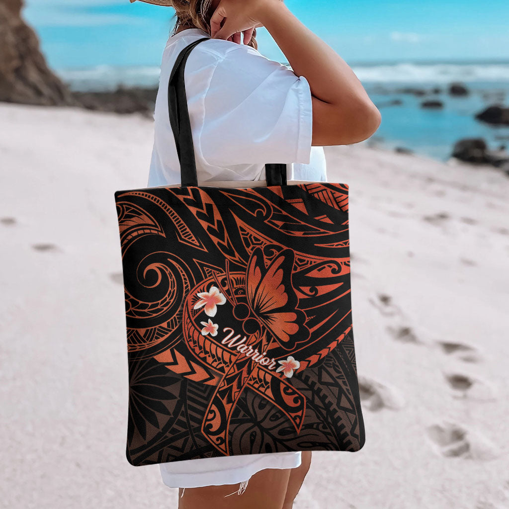 Polynesia Leukemia Awareness Month Tote Bag Warrior Butterfly Polynesian Orange Ribbon LT14 - Polynesian Pride