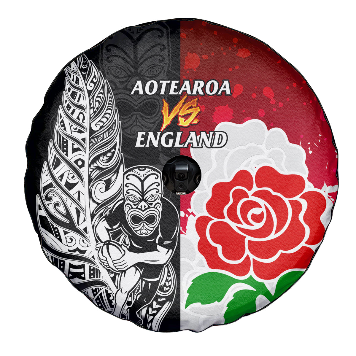 New Zealand And England Rugby Spare Tire Cover 2023 World Cup All Black Combine Red Roses LT14 - Polynesian Pride