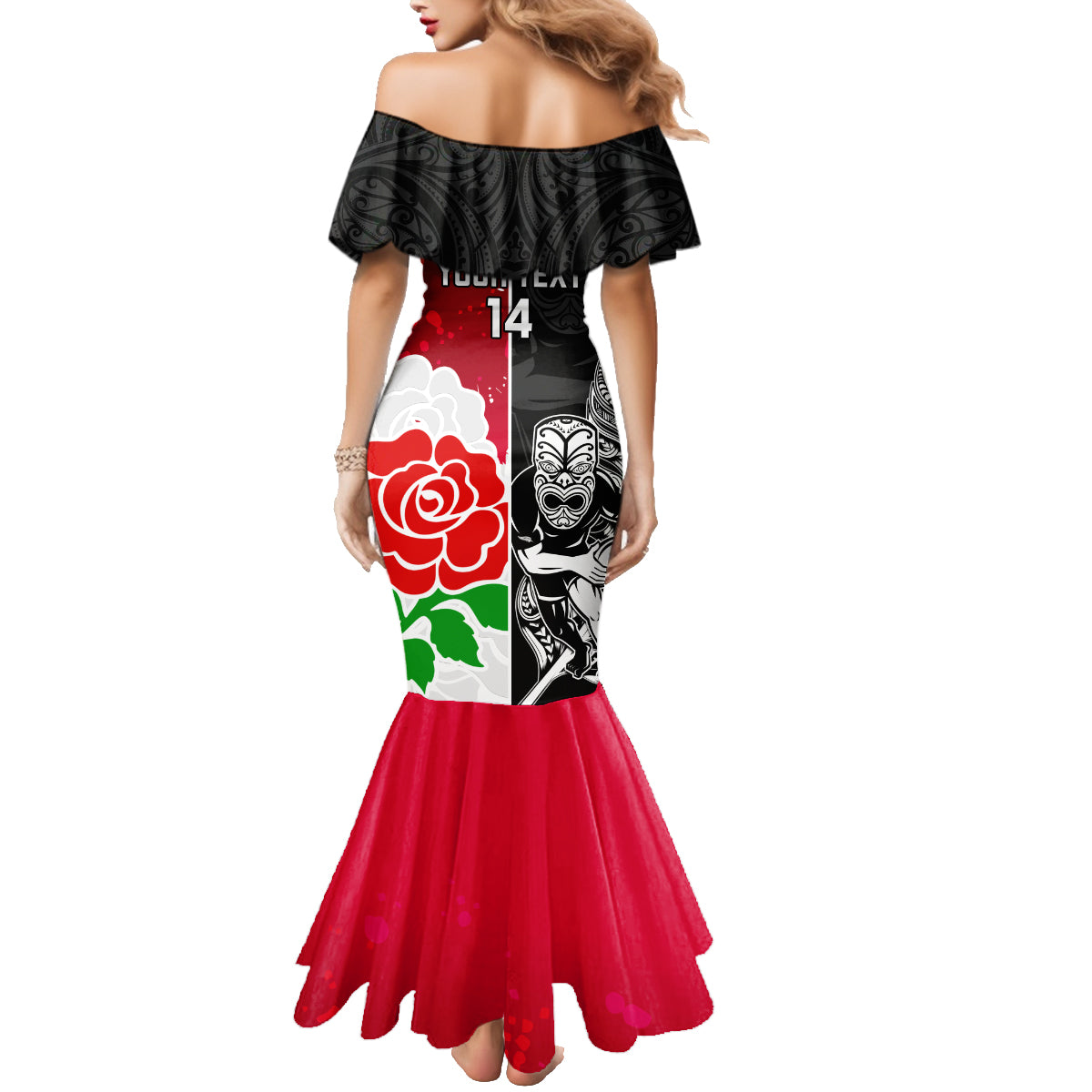 Custom New Zealand And England Rugby Family Matching Mermaid Dress and Hawaiian Shirt 2023 World Cup All Black Combine Red Roses LT14 - Polynesian Pride