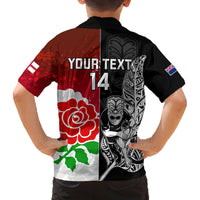 Custom New Zealand And England Rugby Family Matching Summer Maxi Dress and Hawaiian Shirt 2023 World Cup All Black Combine Red Roses LT14 - Polynesian Pride