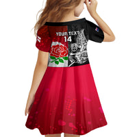 Custom New Zealand And England Rugby Kid Short Sleeve Dress 2023 World Cup All Black Combine Red Roses LT14 - Polynesian Pride