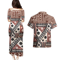Bula Fiji Couples Matching Puletasi Dress and Hawaiian Shirt Unique Masi Tapa Pattern LT14 - Polynesian Pride