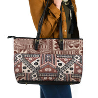 Bula Fiji Leather Tote Bag Unique Masi Tapa Pattern LT14
