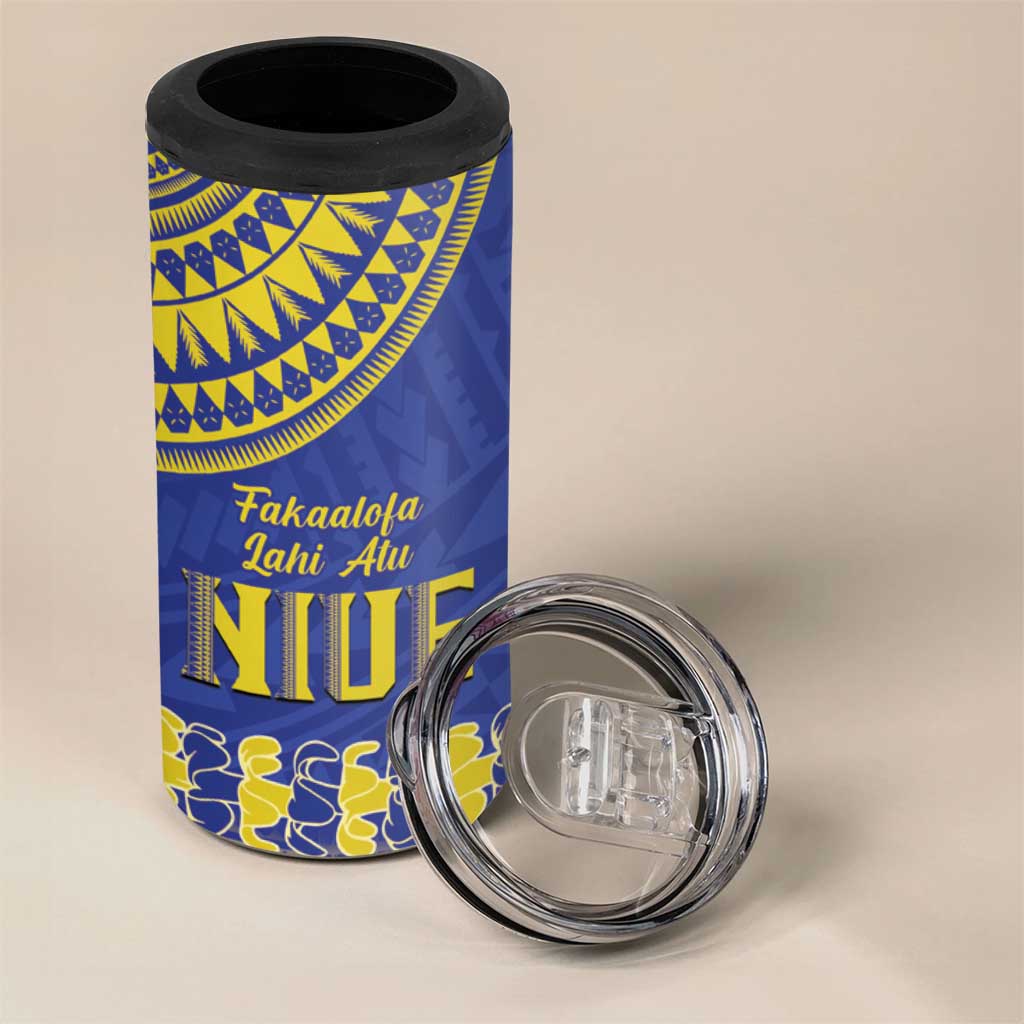 Fakaalofa Lahi Atu Niue 4 in 1 Can Cooler Tumbler Siapo Pattern With Puakenikeni