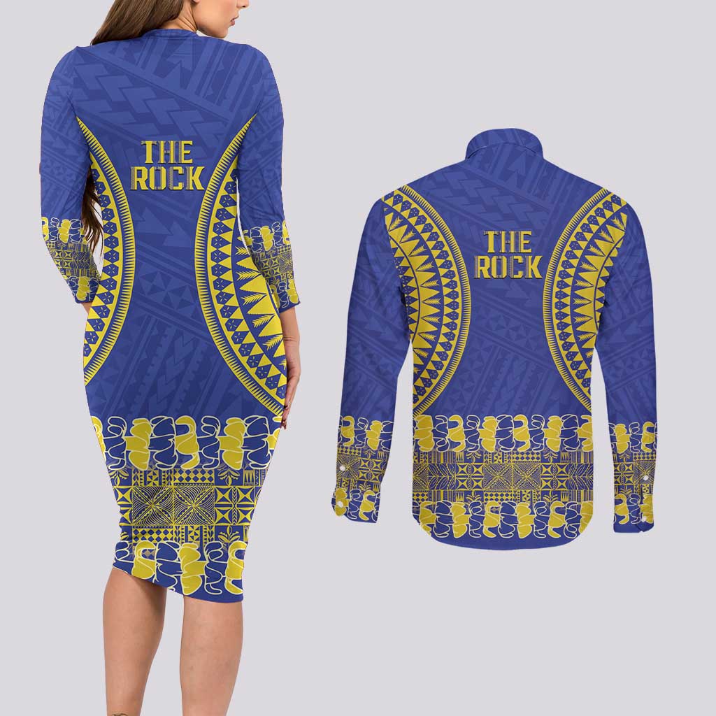 Fakaalofa Lahi Atu Niue Couples Matching Long Sleeve Bodycon Dress and Long Sleeve Button Shirt Siapo Pattern With Puakenikeni