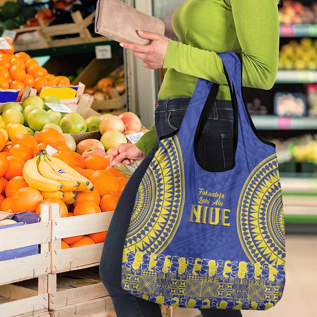 Fakaalofa Lahi Atu Niue Grocery Bag Siapo Pattern With Puakenikeni