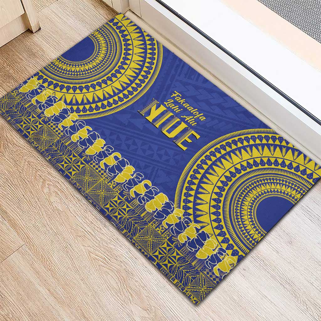 Fakaalofa Lahi Atu Niue Rubber Doormat Siapo Pattern With Puakenikeni