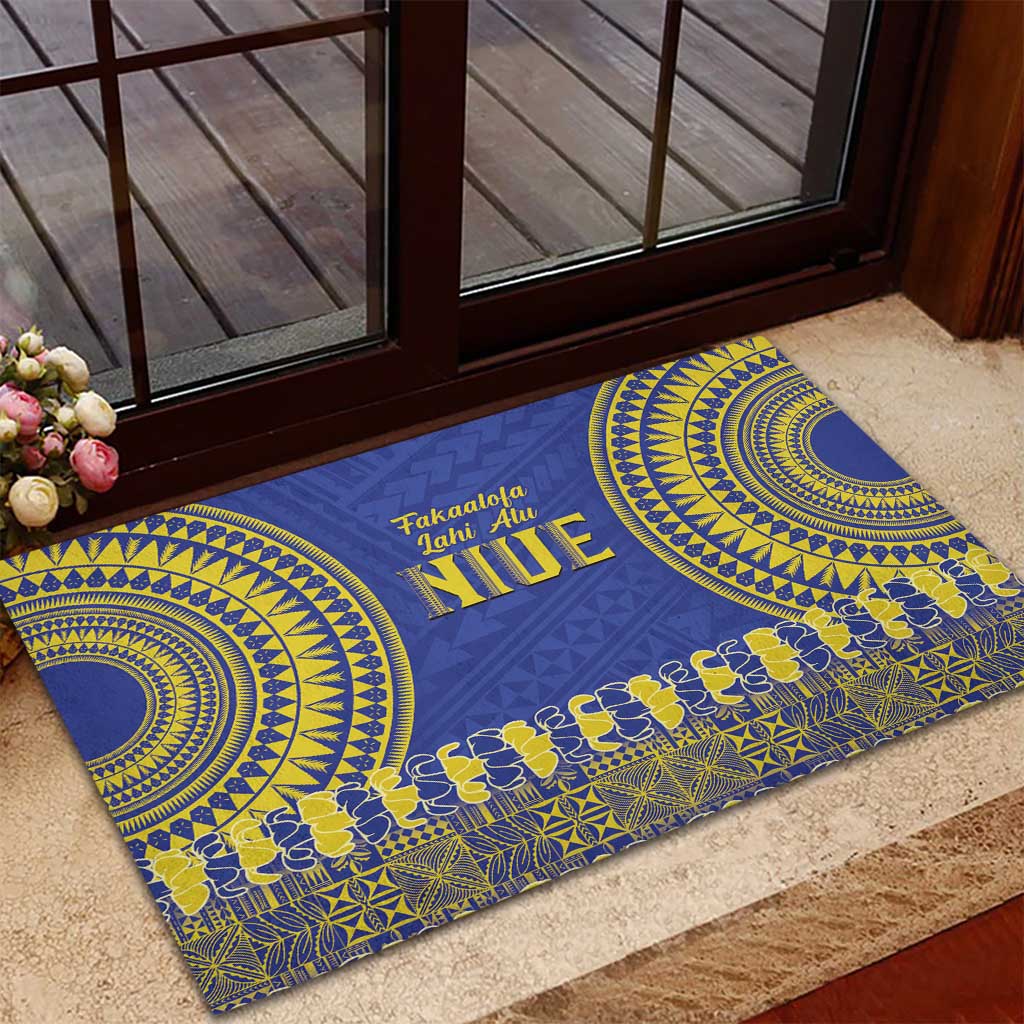Fakaalofa Lahi Atu Niue Rubber Doormat Siapo Pattern With Puakenikeni