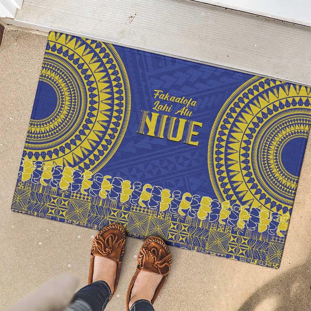 Fakaalofa Lahi Atu Niue Rubber Doormat Siapo Pattern With Puakenikeni