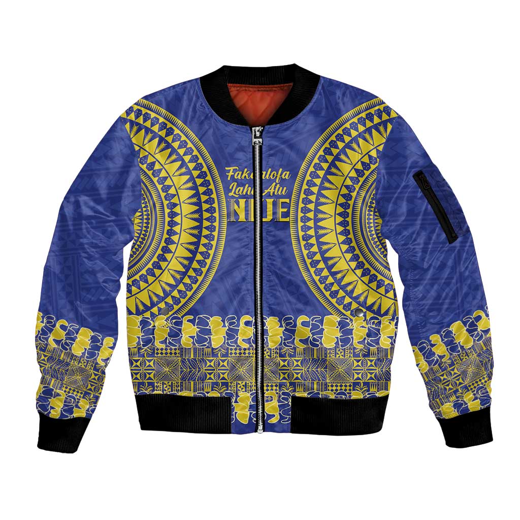 Fakaalofa Lahi Atu Niue Sleeve Zip Bomber Jacket Siapo Pattern With Puakenikeni