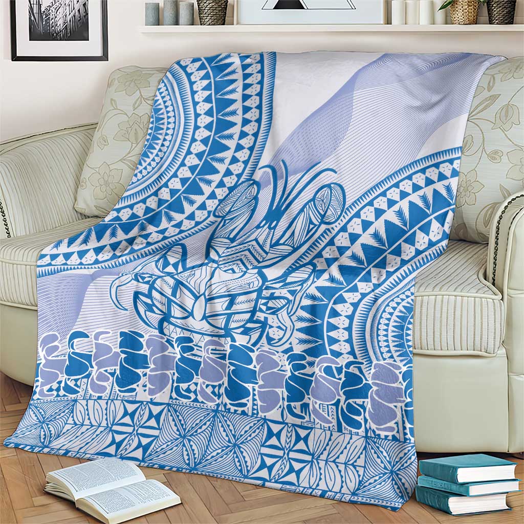 Niue Language Week Blanket The Rock Coconut Crab - Siapo Blue Pastel