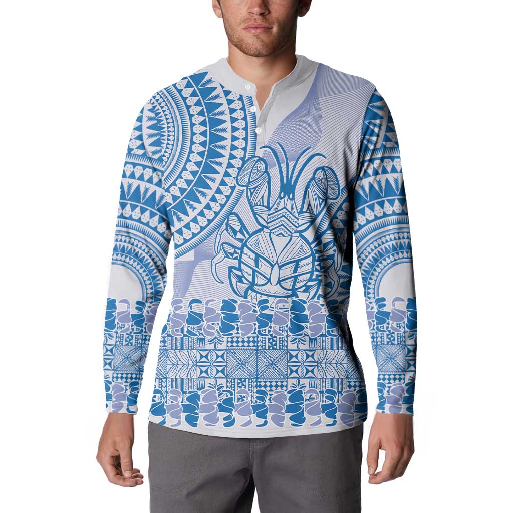 Niue Language Week Button Sweatshirt The Rock Coconut Crab - Siapo Blue Pastel