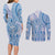 Niue Language Week Couples Matching Long Sleeve Bodycon Dress and Long Sleeve Button Shirt The Rock Coconut Crab - Siapo Blue Pastel