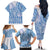 Niue Language Week Family Matching Off The Shoulder Long Sleeve Dress and Hawaiian Shirt The Rock Coconut Crab - Siapo Blue Pastel