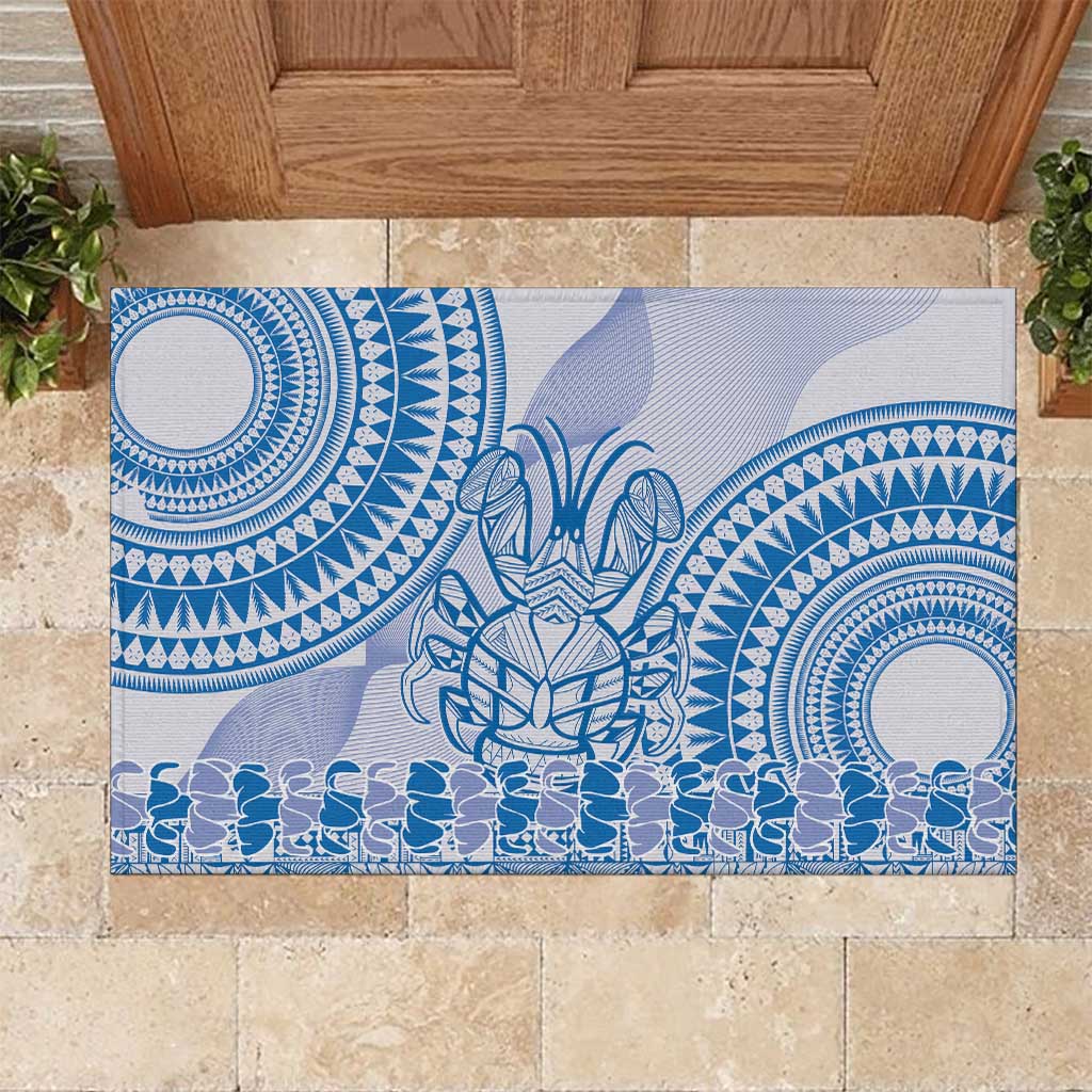 Niue Language Week Rubber Doormat The Rock Coconut Crab - Siapo Blue Pastel