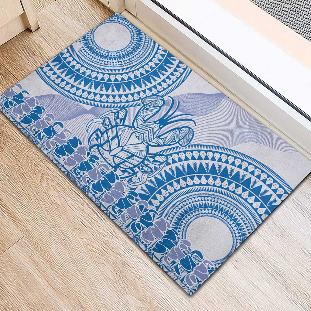 Niue Language Week Rubber Doormat The Rock Coconut Crab - Siapo Blue Pastel