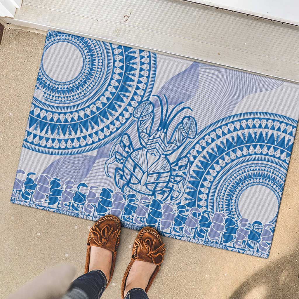 Niue Language Week Rubber Doormat The Rock Coconut Crab - Siapo Blue Pastel