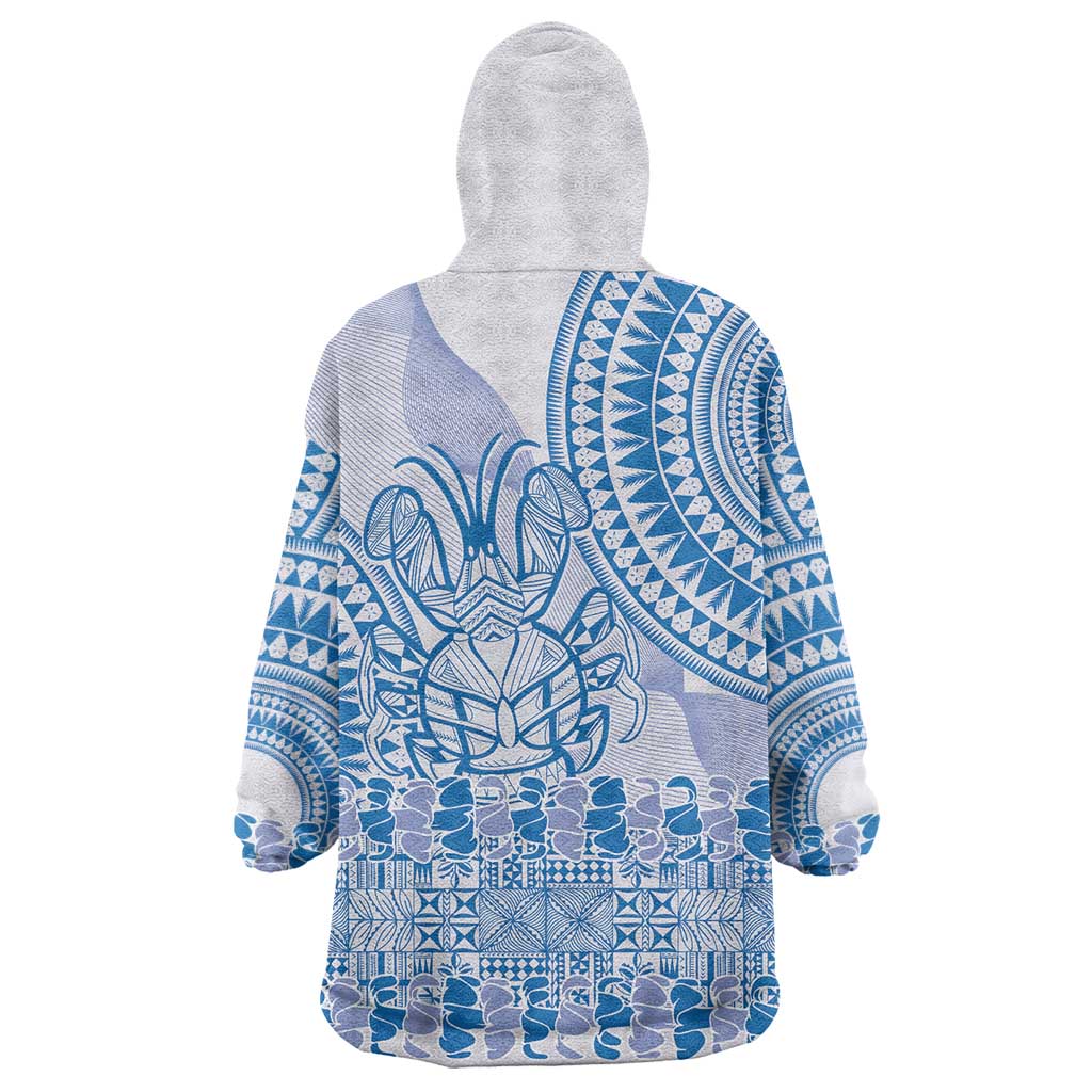 Niue Language Week Wearable Blanket Hoodie The Rock Coconut Crab - Siapo Blue Pastel