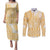 Niue Language Week Couples Matching Puletasi and Long Sleeve Button Shirt The Rock Coconut Crab - Siapo Gold Pastel