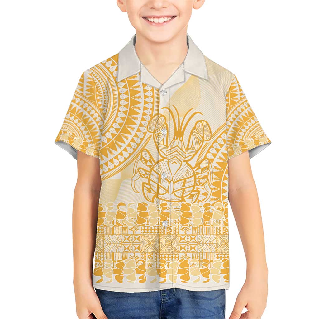 Niue Language Week Kid Hawaiian Shirt The Rock Coconut Crab - Siapo Gold Pastel